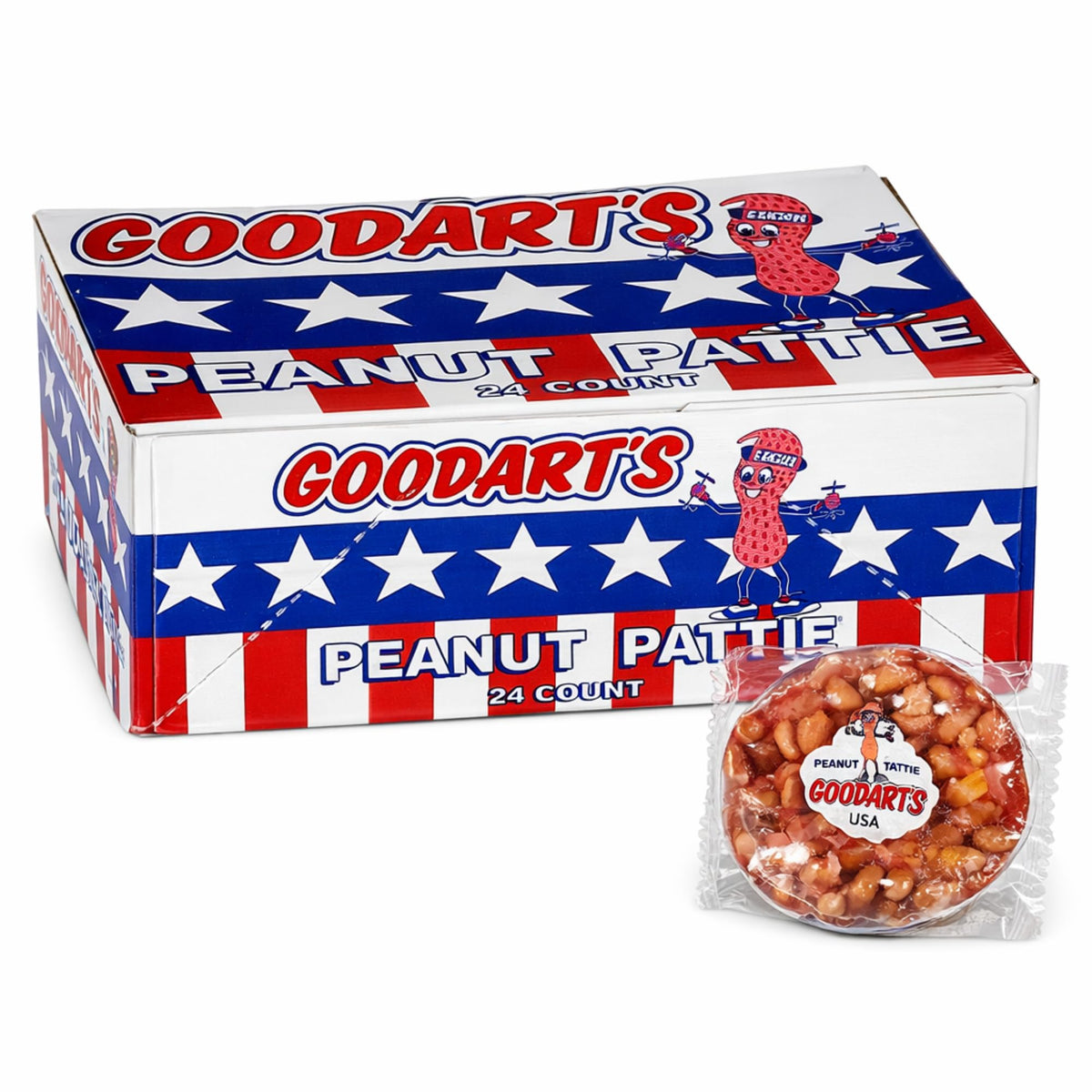 Goodart's Peanut Pattie 24-count front view for on-the-go snacking.