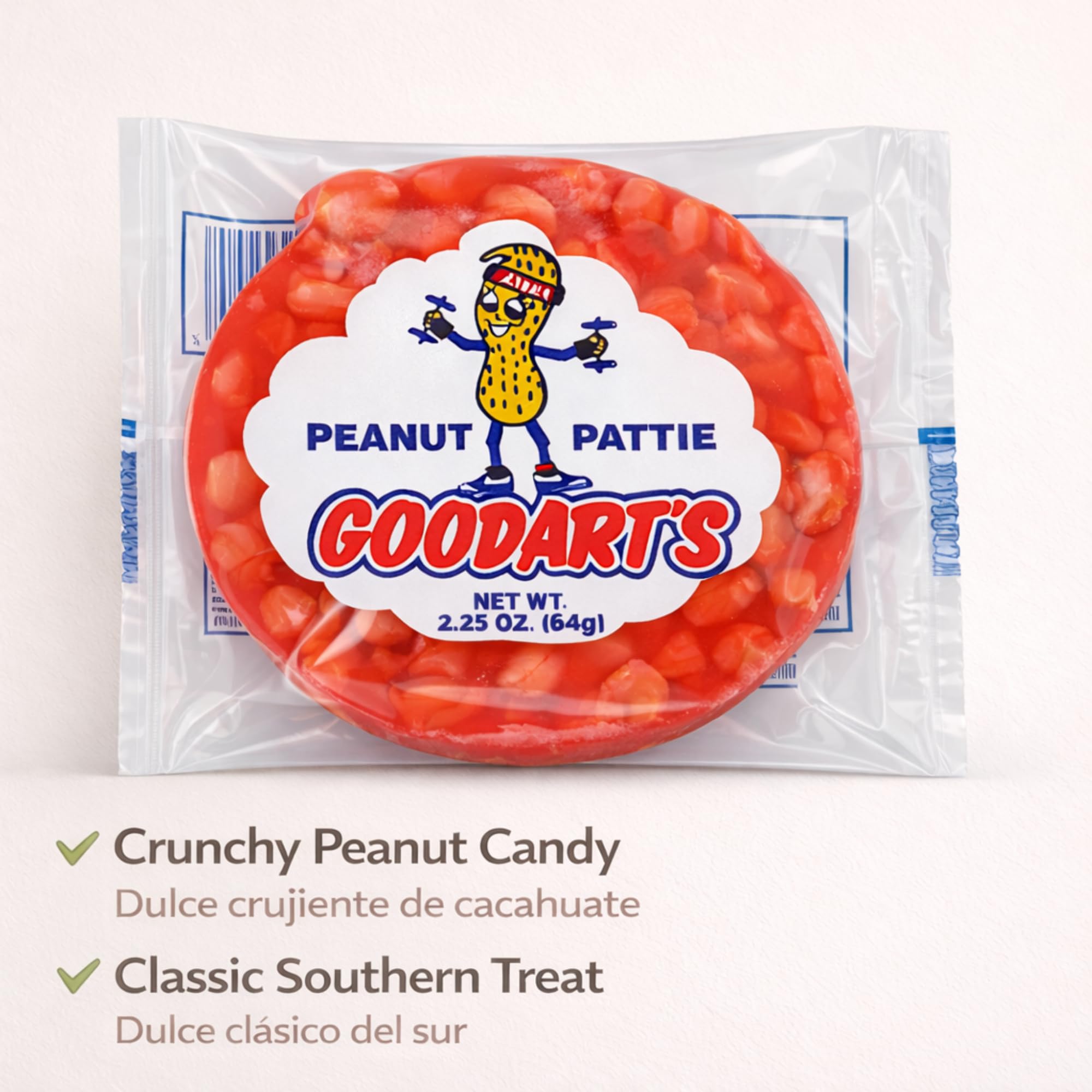 Close-up of Goodart's toffee peanuts and nougat, creamy and crunchy texture.