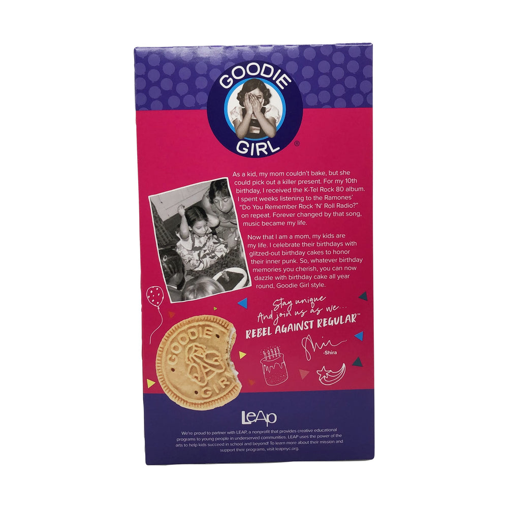Goodie Girl Cookies Cookie Creme Birthday Cake on plate with milk suggests perfect pairing