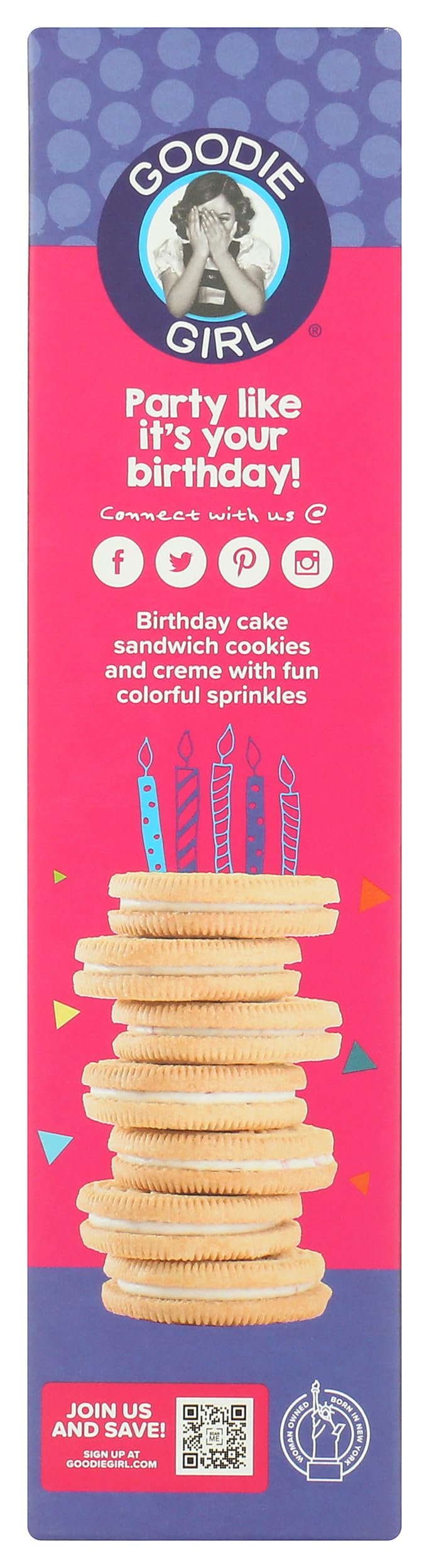 Goodie Girl Cookies Cookie Creme Birthday Cake gift-ready presentation for birthdays and celebrations