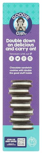 Goodie Girl Cookies Ds Chocolate Creme open bag beside a glass of milk