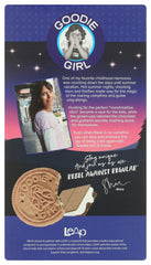 Goodie Girl S'mores Sandwich Cookie cross-section—creamy marshmallow and chocolate with crunch.