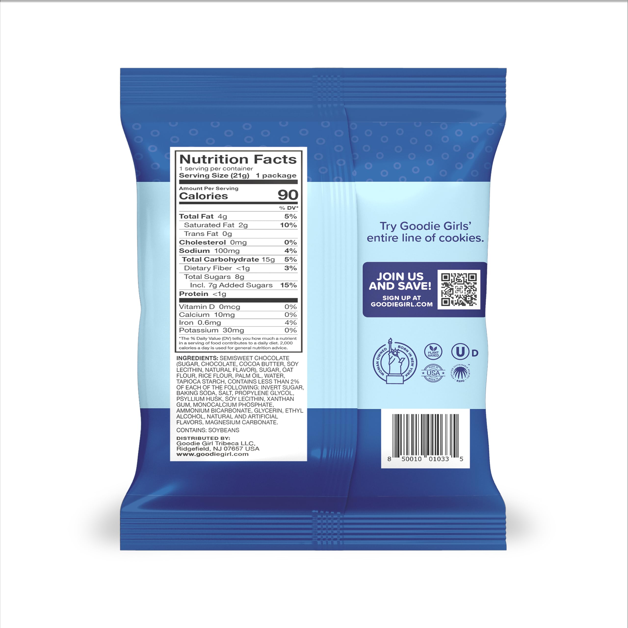 Goodie Girl Snack Pack Variety back view highlights peanut-free equipment.