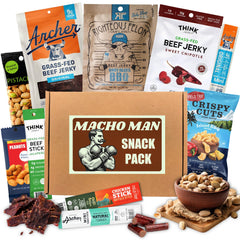Goodland Farms Macho Man jerky box displaying premium beef jerky assortment for on-the-go protein