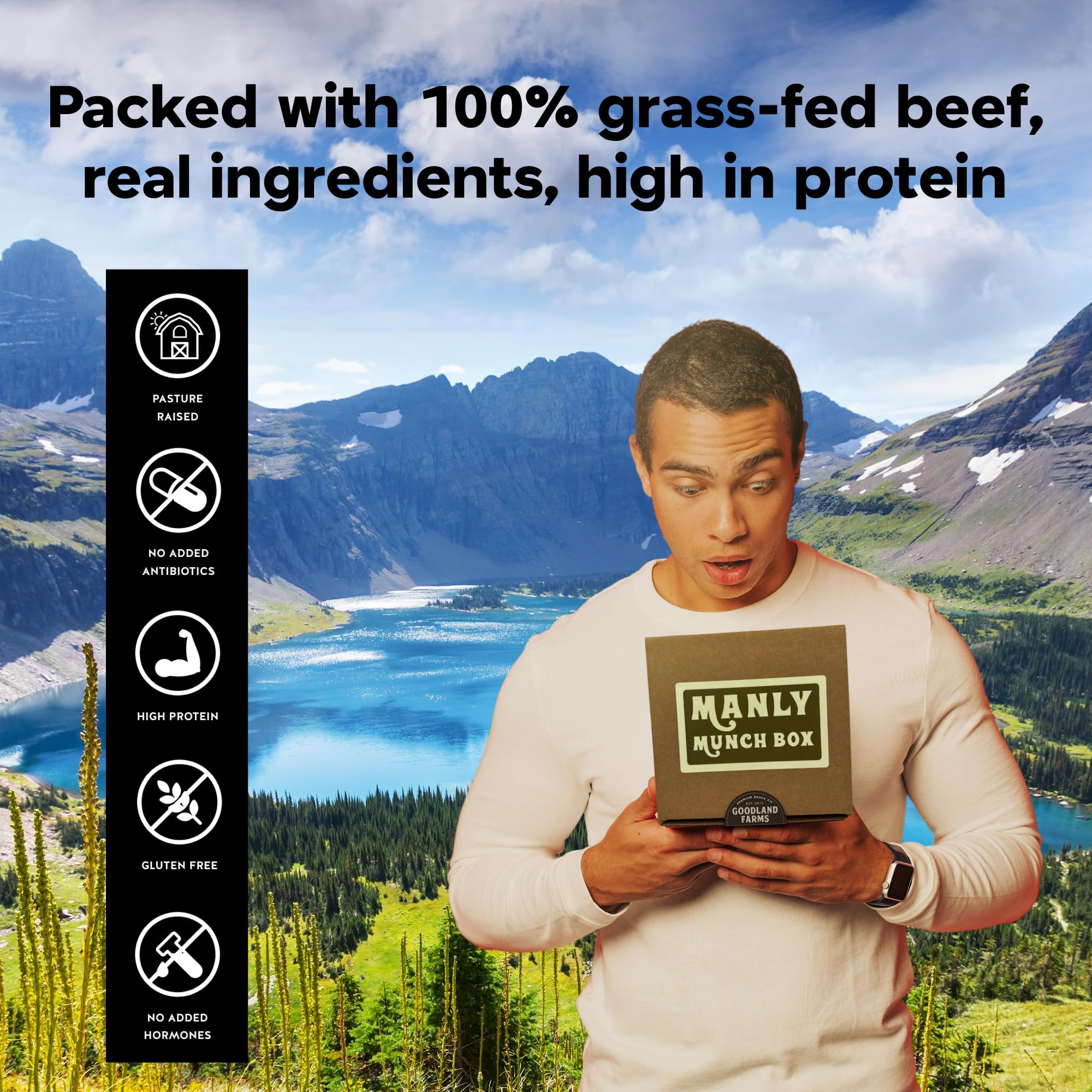 Goodland Farms Manly Munch Box beef jerky gift box with nuts for bold protein moments
