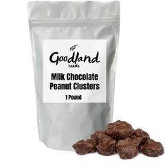 Goodland Farms Milk Chocolate Peanut Clusters with rich coating for a premium snack.