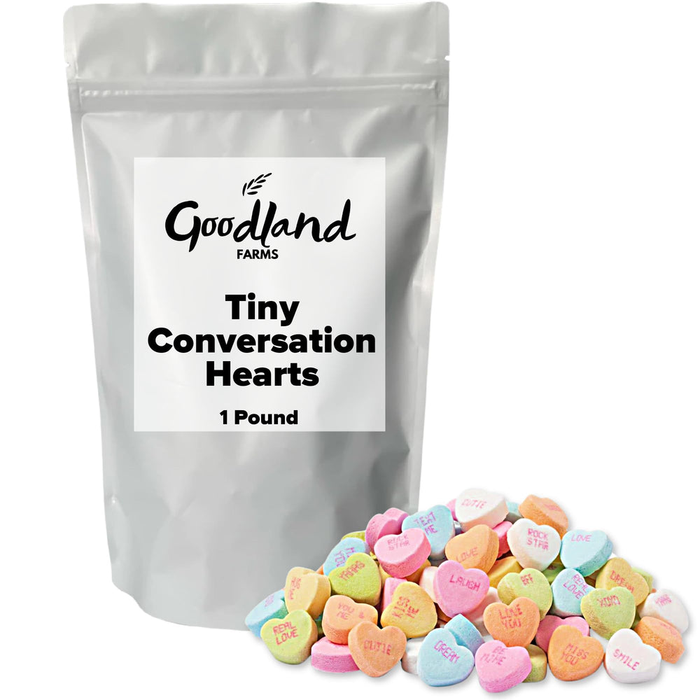 Goodland Farms Tiny Conversation Hearts front view in 1 lb bag for gifting and sharing.