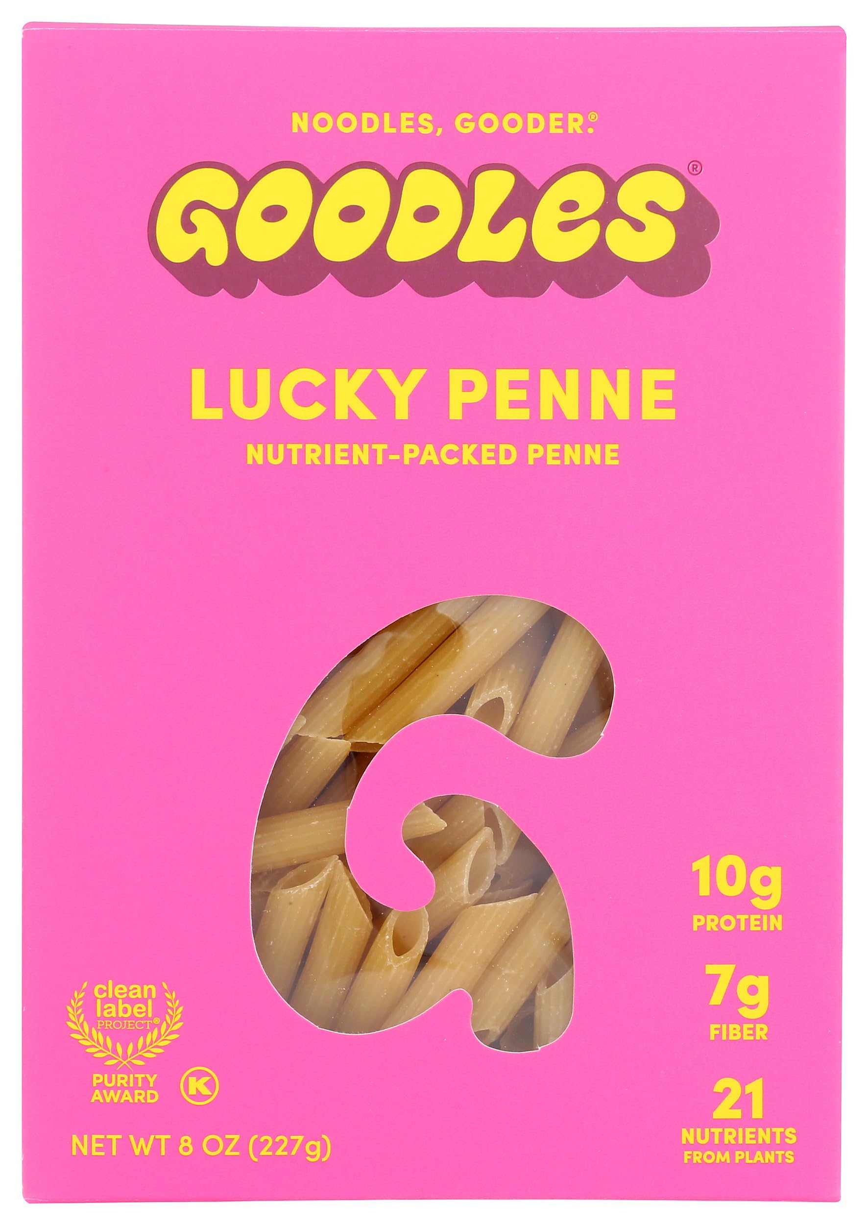 Goodles Lucky Penne Pasta package highlights premium ingredients for easy weeknight meals.