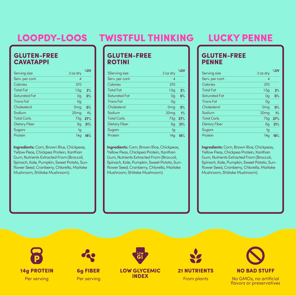 GOODLES lucky-penne-uncooked image highlighting gluten-free, high-protein noodles for wholesome meals.