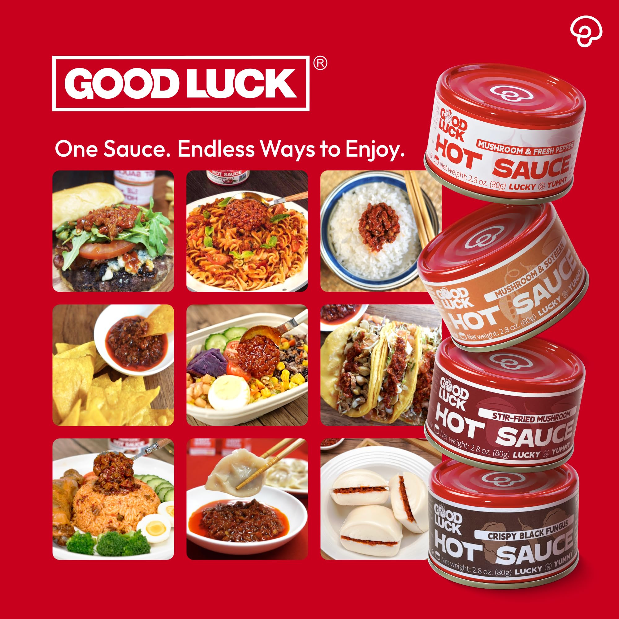 GOOD LUCK Mushroom Hot Sauce swirl on plate invites savory dipping.