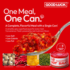 GOOD LUCK Spicy Chili Oil pouring adds heat to stir-fries.