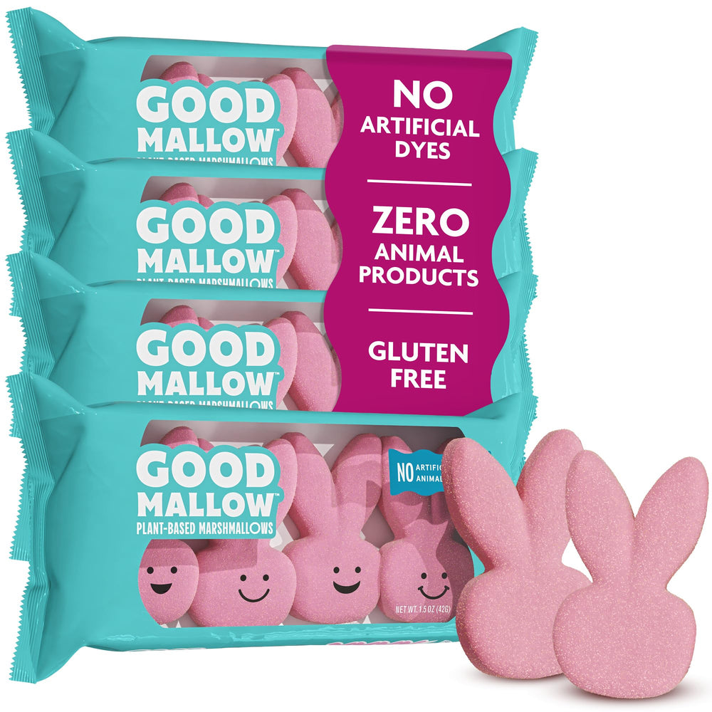 GoodMallow Easter bunny marshmallows in pink packaging, ideal dairy-free Easter basket filler.