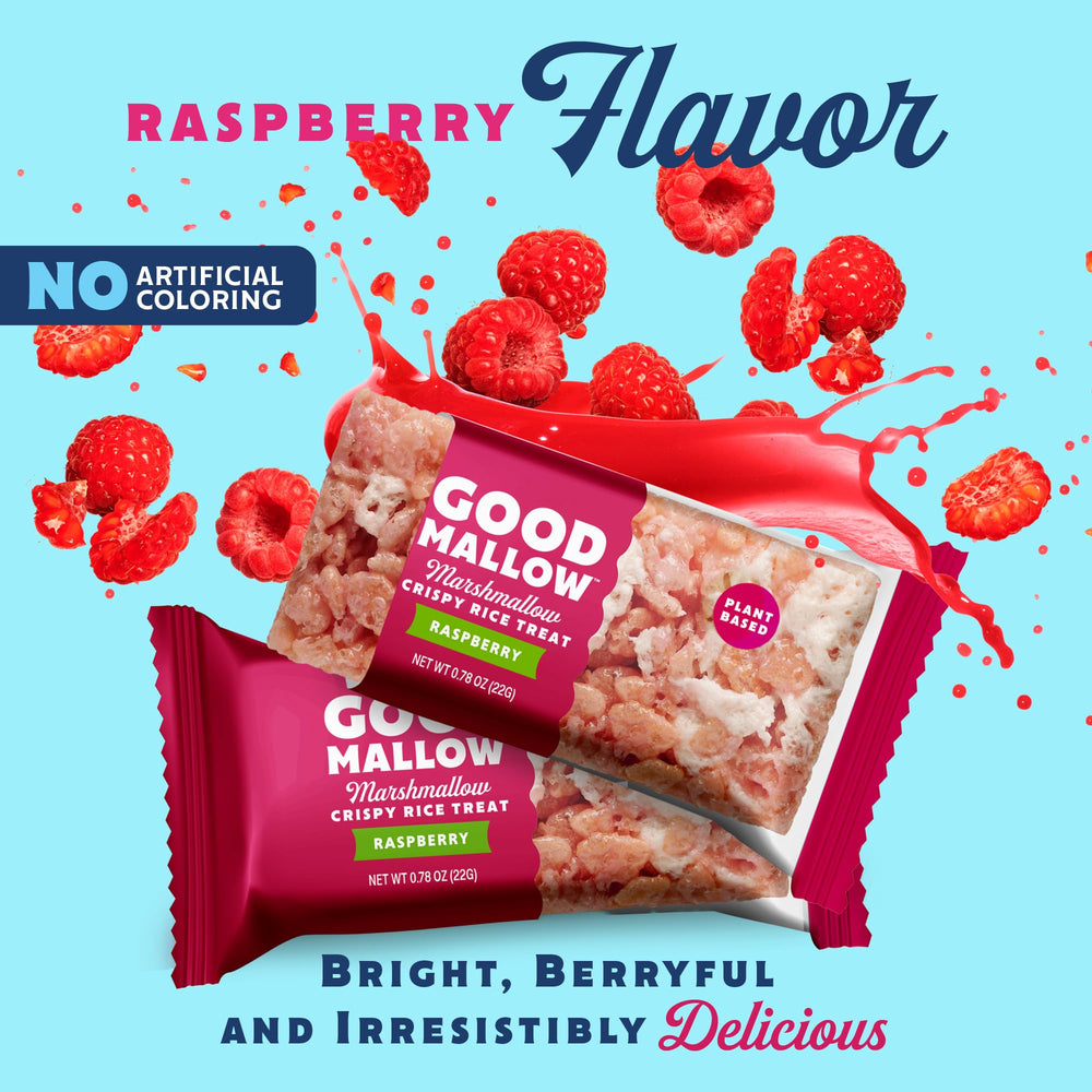 GoodMallow plant-based marshmallows used in raspberry rice crispy treats.