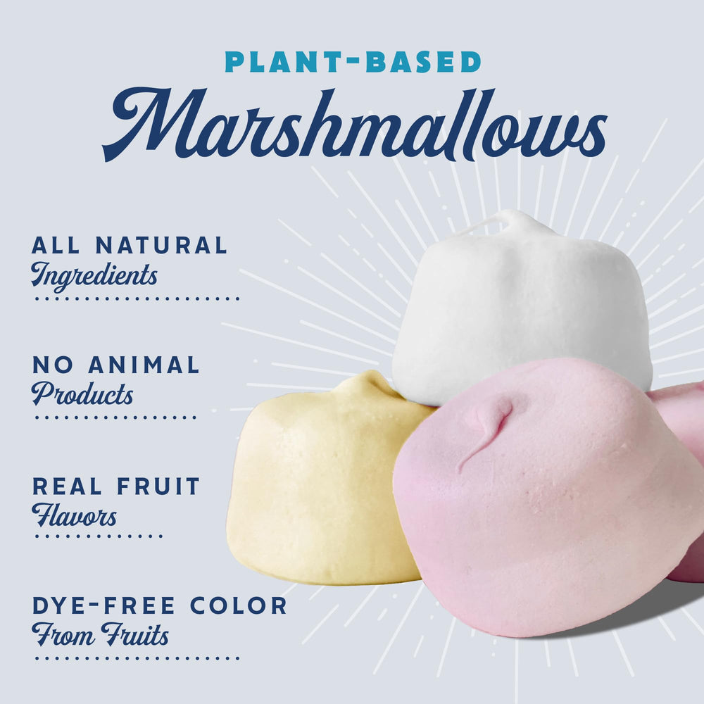 GoodMallow vegan marshmallows beside s'mores ingredients for campfire fun.