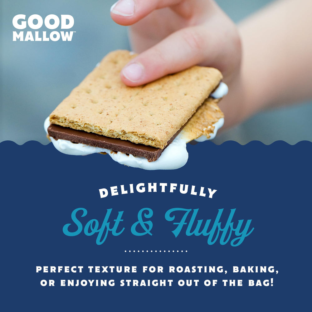 GoodMallow vanilla marshmallows toasted over a campfire for a fluffy treat