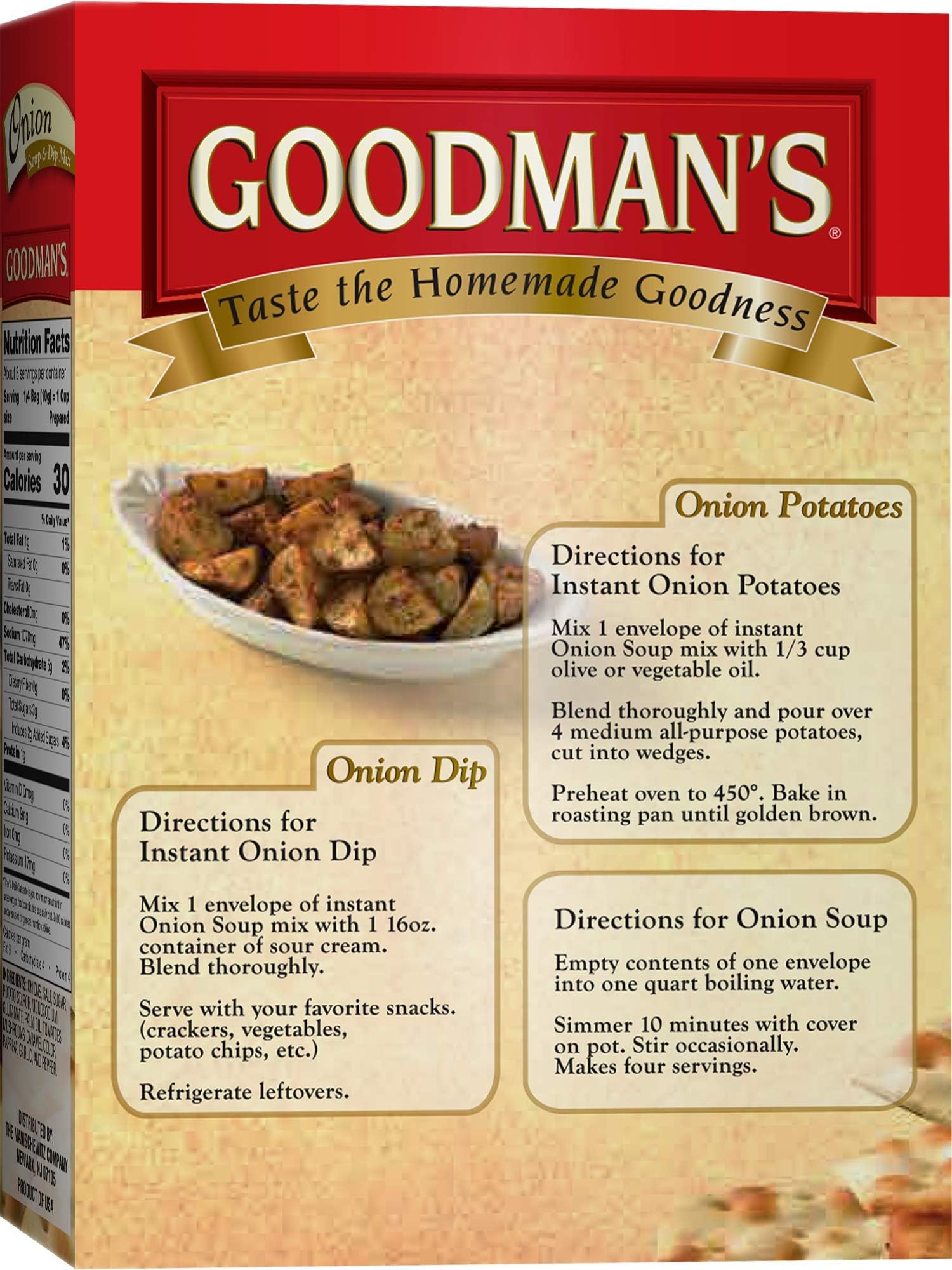 Goodman's Onion Soup Dip Mix shelf-stable boxes ready in pantry