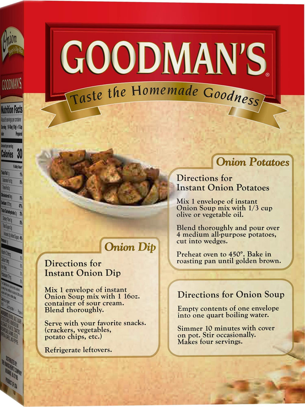 Goodman's Onion Soup Dip Mix shelf-stable boxes ready in pantry