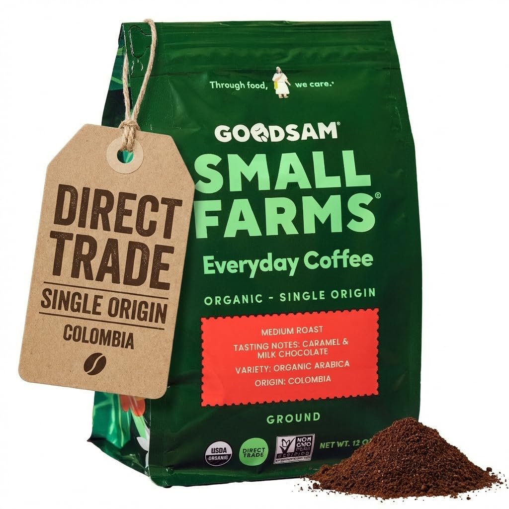 Goodsam Everyday Medium Roast coffee bag, front view, balanced chocolate and caramel notes.