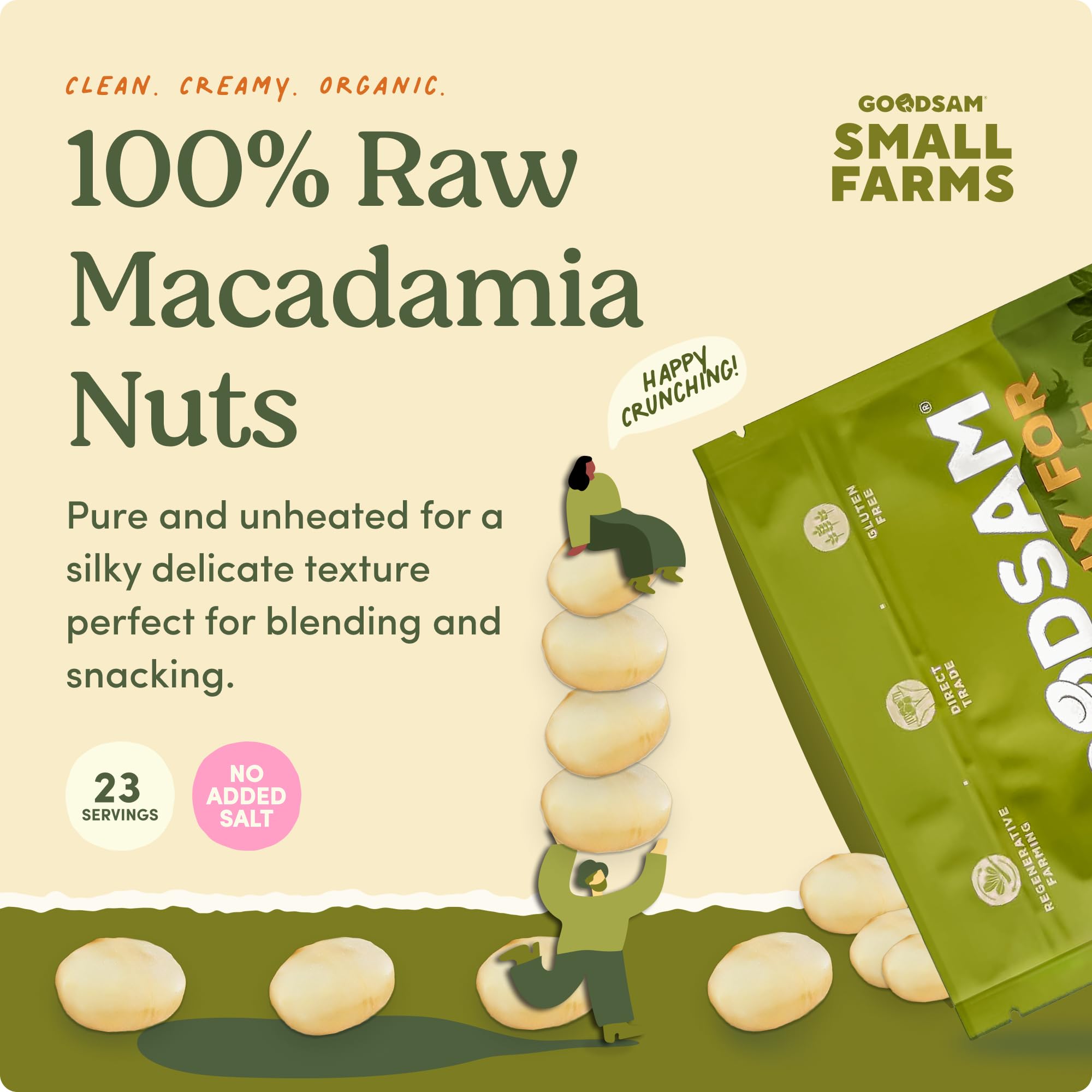Goodsam macadamia nuts closeup shows premium texture and mild sweetness