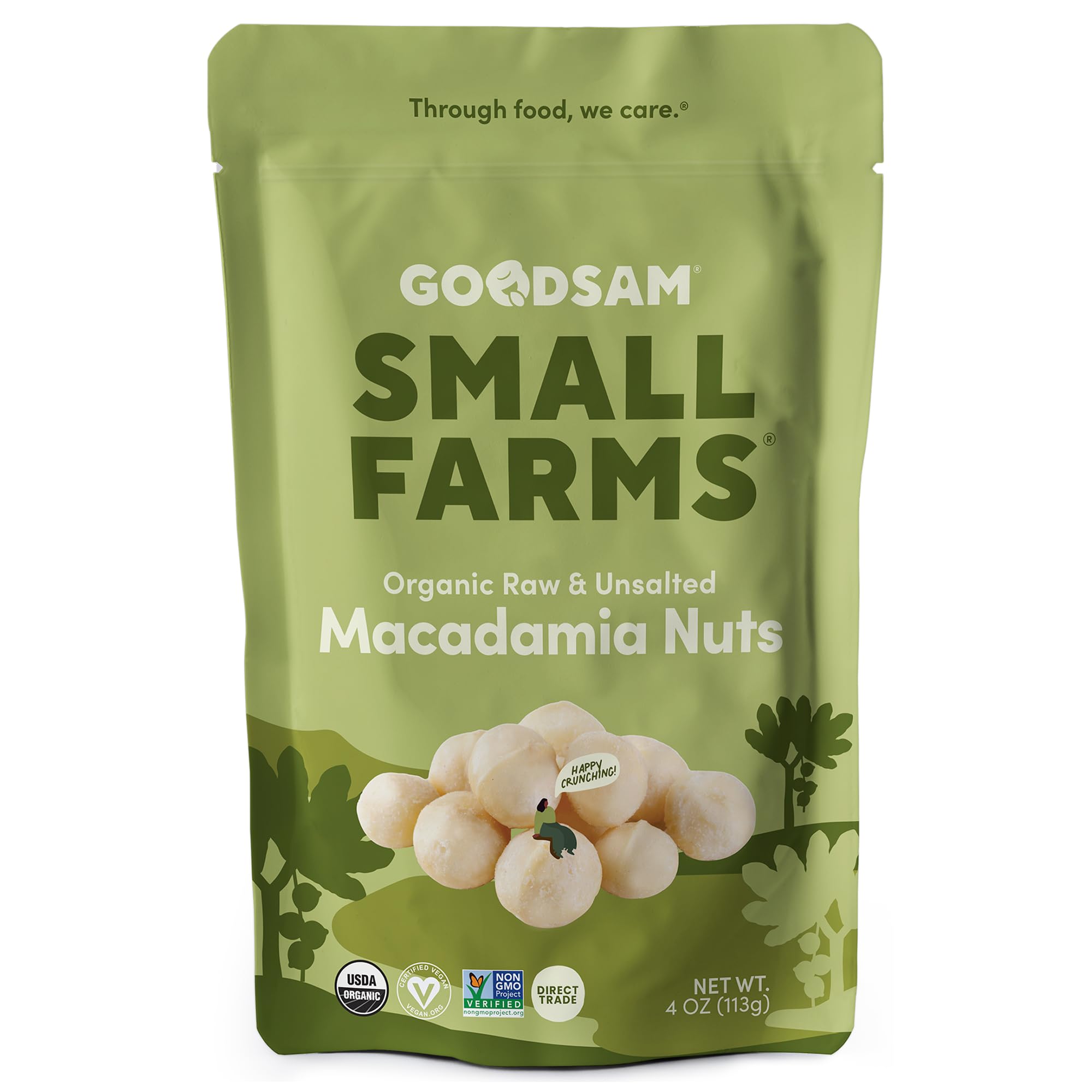 Goodsam macadamia nuts unsalted pouch front for clean snacking