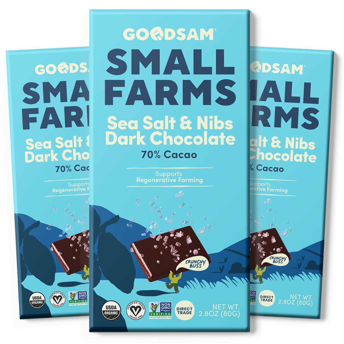 Goodsam sea salt and nibs 3-pack chocolate bar with balanced sea salt finish