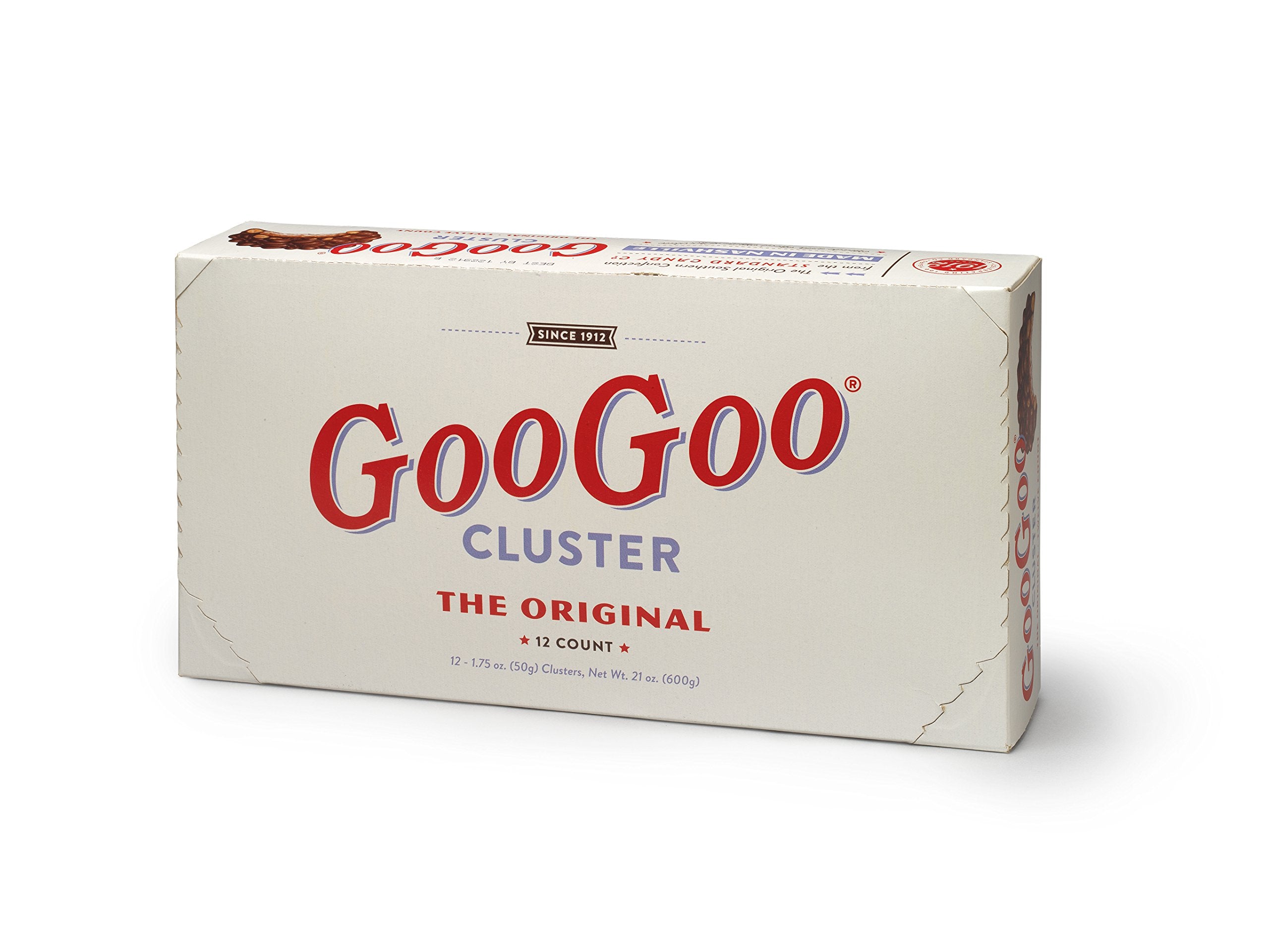 GooGoo Clusters Original packaging on display, nostalgia from Nashville since 1912.