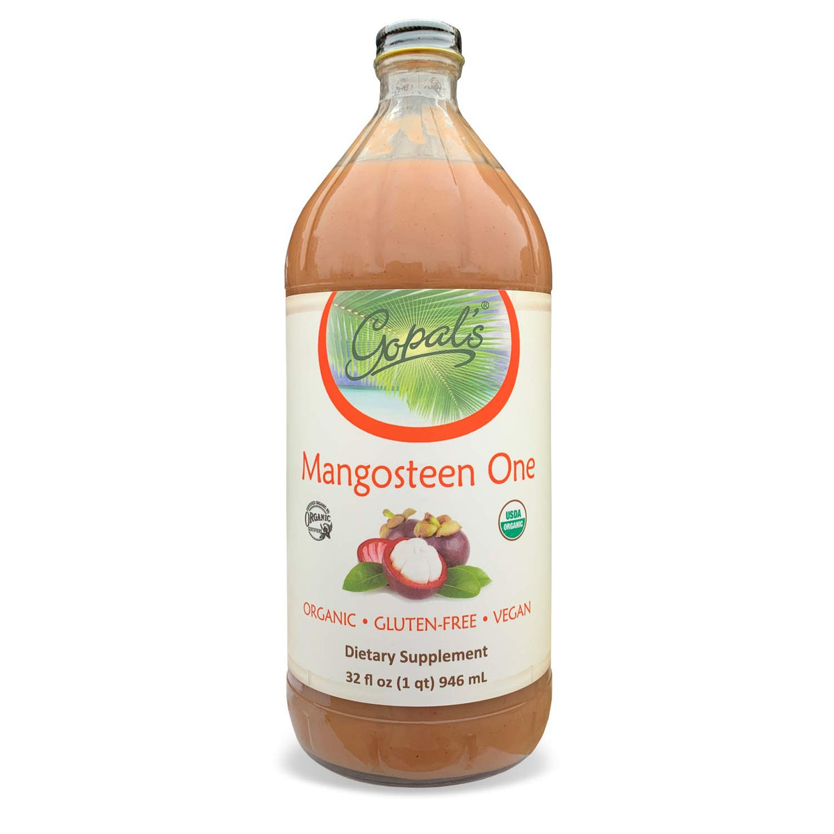 Gopal's Mangosteen One bottle front view for clean vegan juice