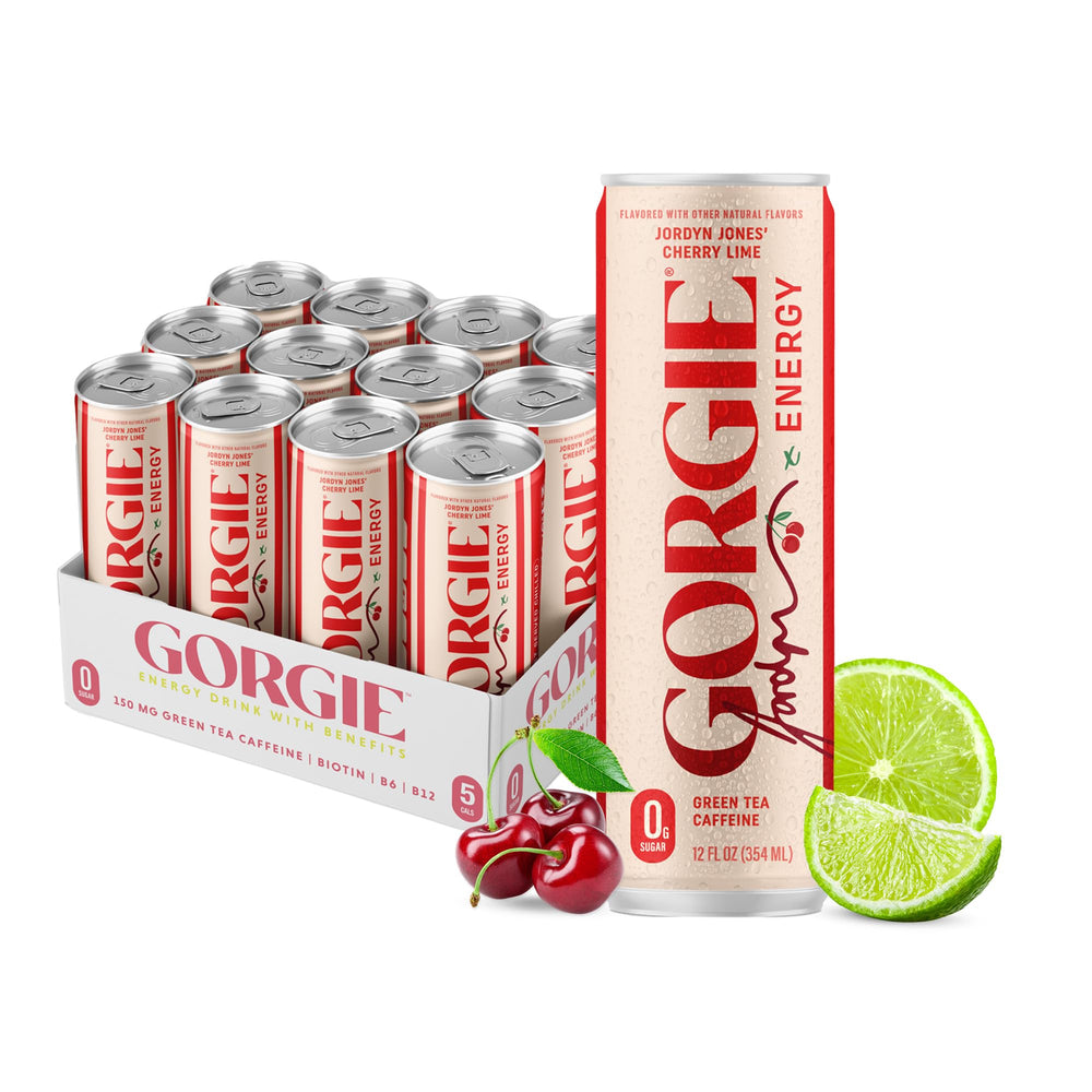 GORGIE Jordyn Jones Cherry Lime can front highlights a sugar-free energy boost