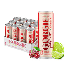 GORGIE Jordyn Jones Cherry Lime can front highlights a sugar-free energy boost