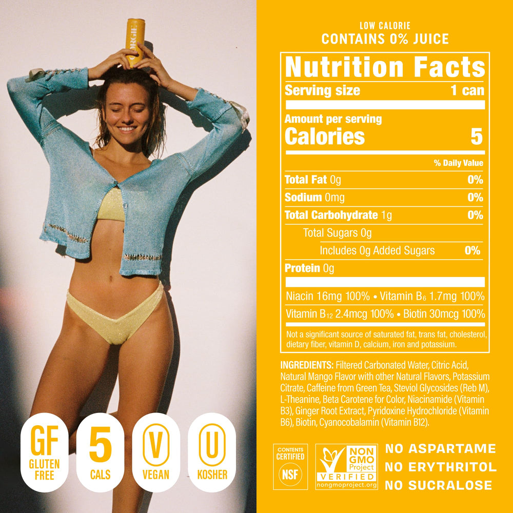 GORGIE Mango Tango can close-up highlighting zero sugar.
