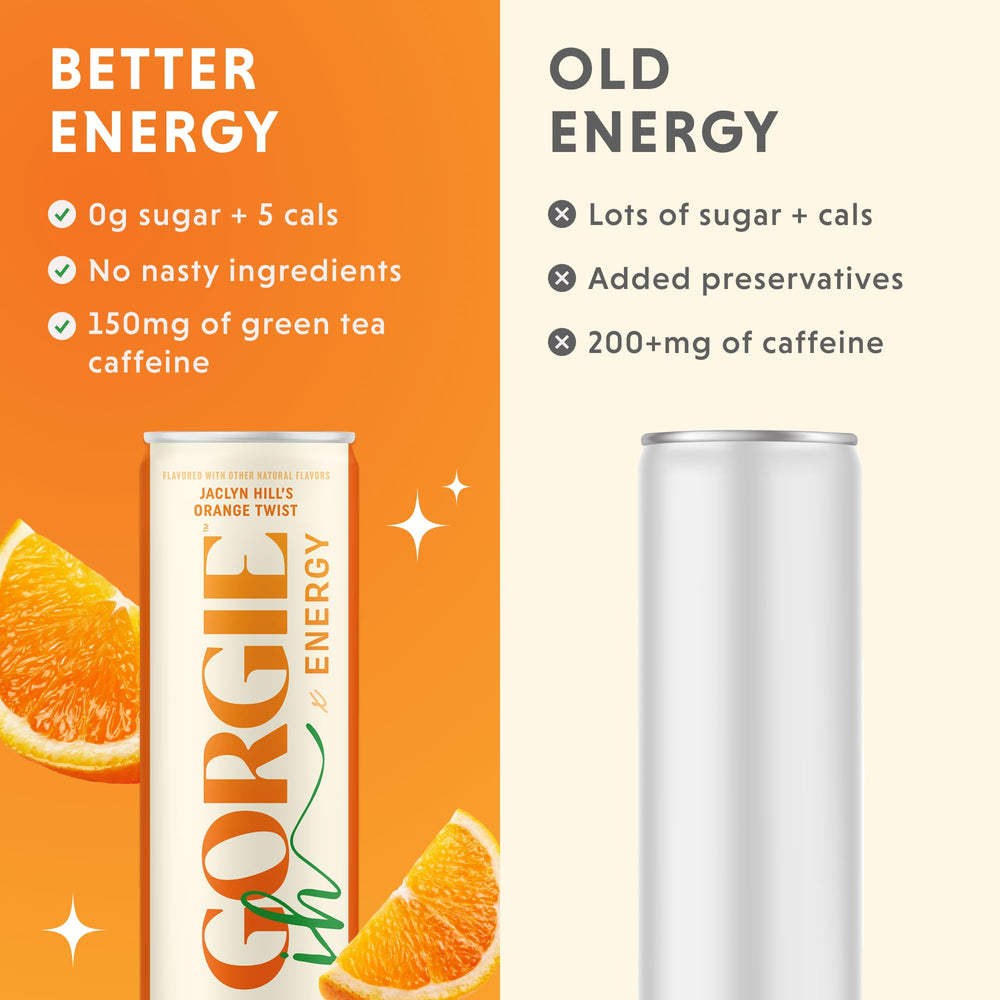 GORGIE Orange Twist glass mocktail shows mixer-friendly energy boost.