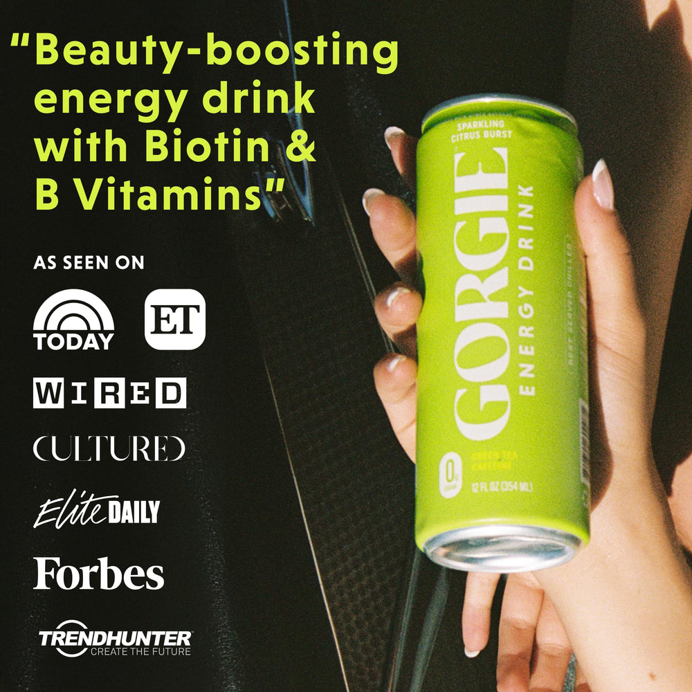 GORGIE Sugar Free Energy Drink ingredients label highlighting green tea caffeine.