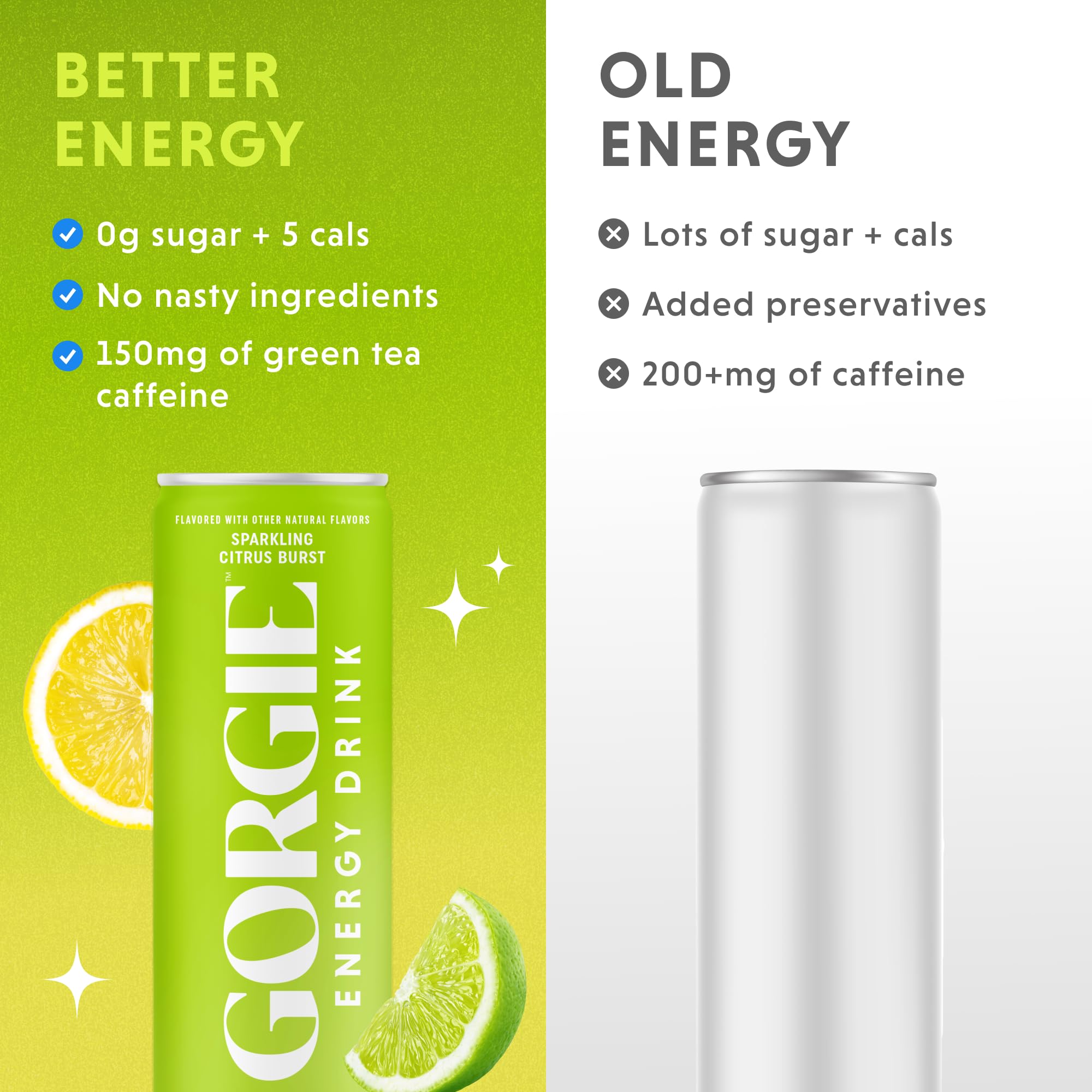 GORGIE Sugar Free Energy Drink with natural ingredients for clean energy.
