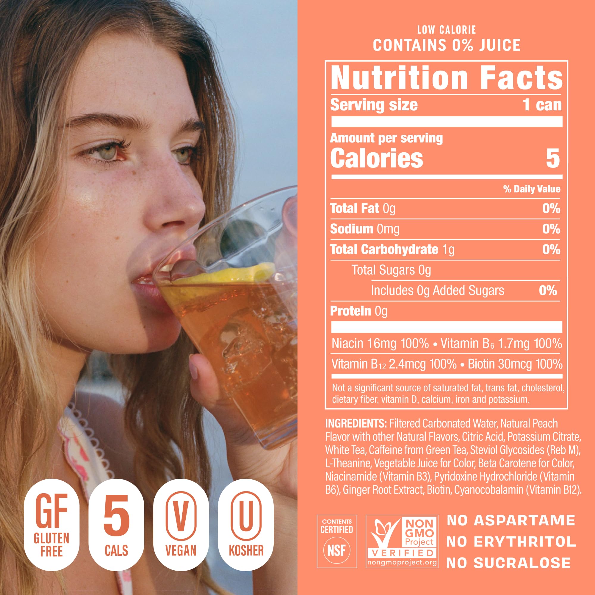 GORGIE Sugar Free Peach energy drink can front highlights peach flavor and clean ingredients.