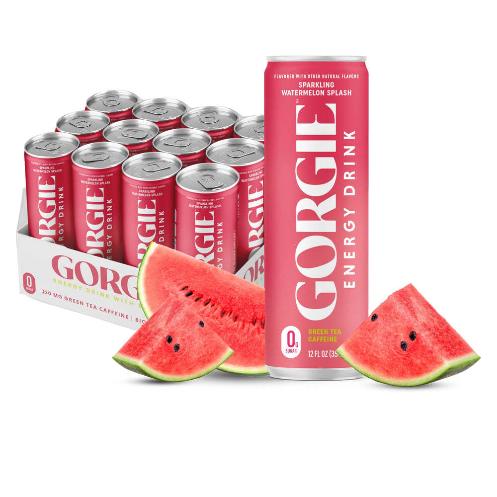 GORGIE Watermelon Crush bottle shows sugar-free energy with zero calories.