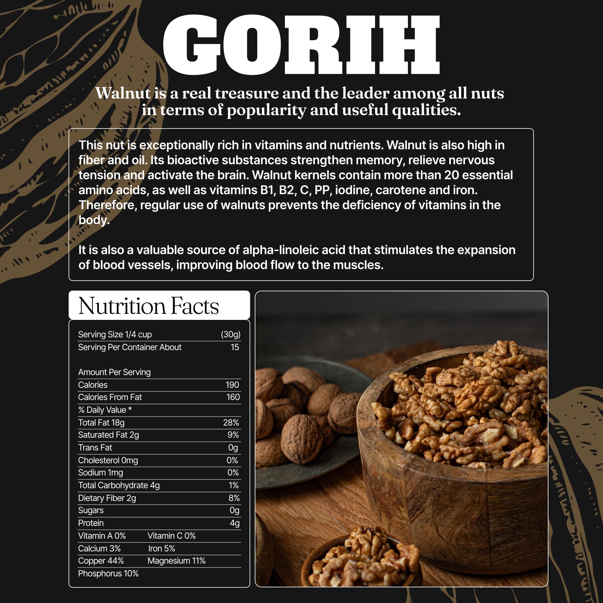 GORIH Walnuts raw unsalted light golden color showing natural flavor