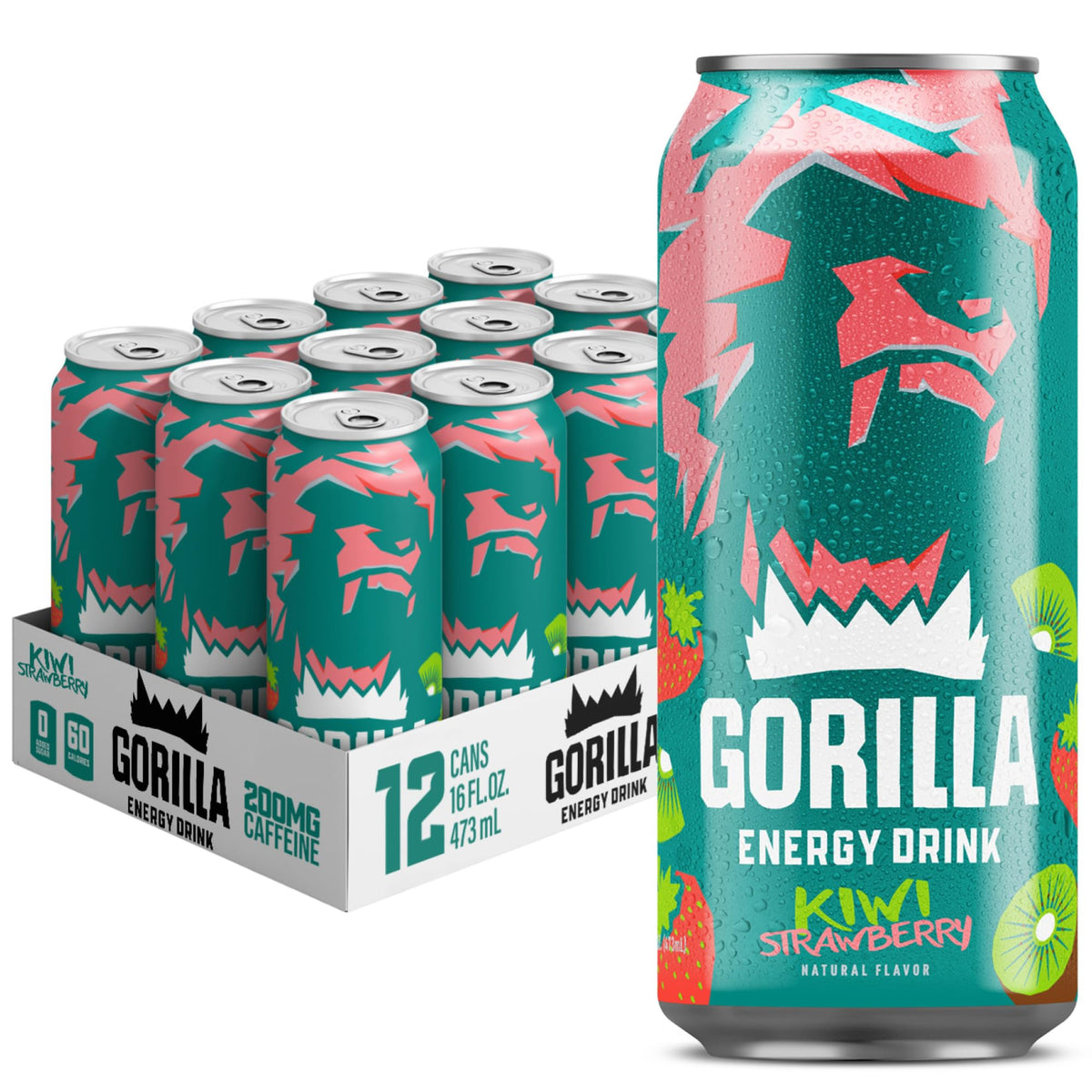 Gorilla Energy Kiwi Strawberry can with vibrant flavor and natural caffeine boost.