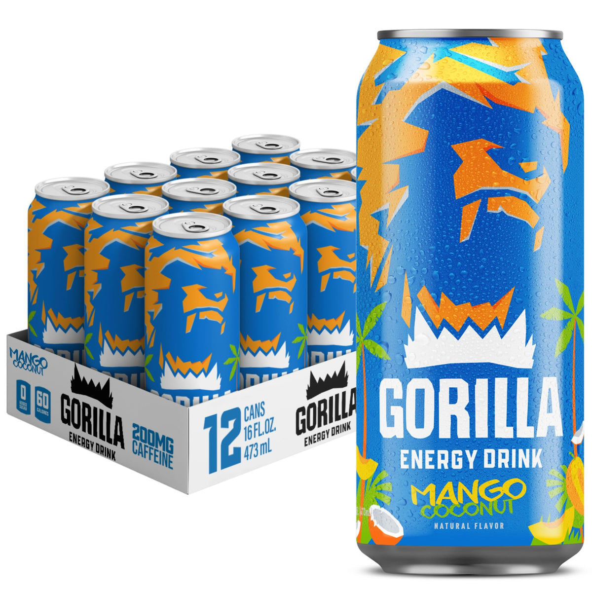 Gorilla Energy Mango Coconut can front for a bold caffeine boost
