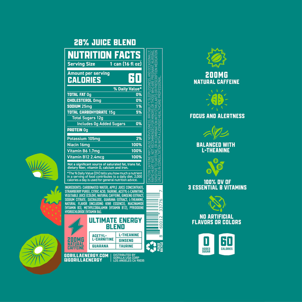 Gorilla Energy real fruit juice squeeze highlights authentic taste for refreshing recharge.