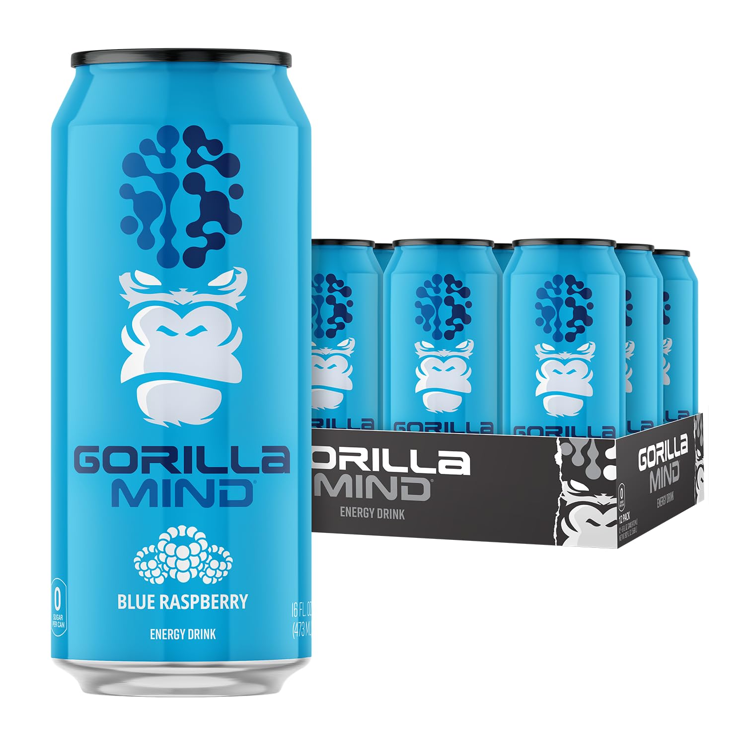 Gorilla Mind Energy Drink blue raspberry can delivers clean energy and focus.