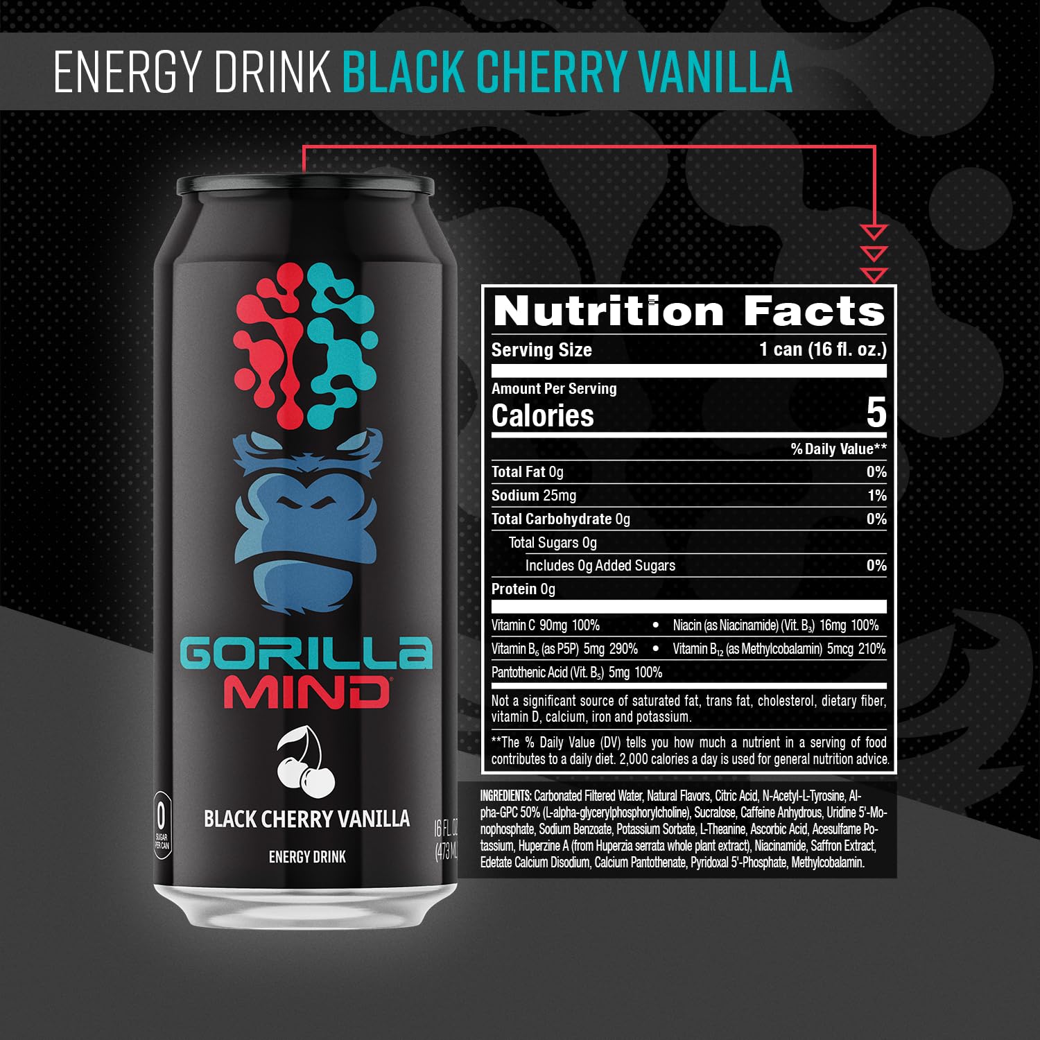 Gorilla Mind Energy Drink bottle top view emphasizing sleek design for on-the-go energy.