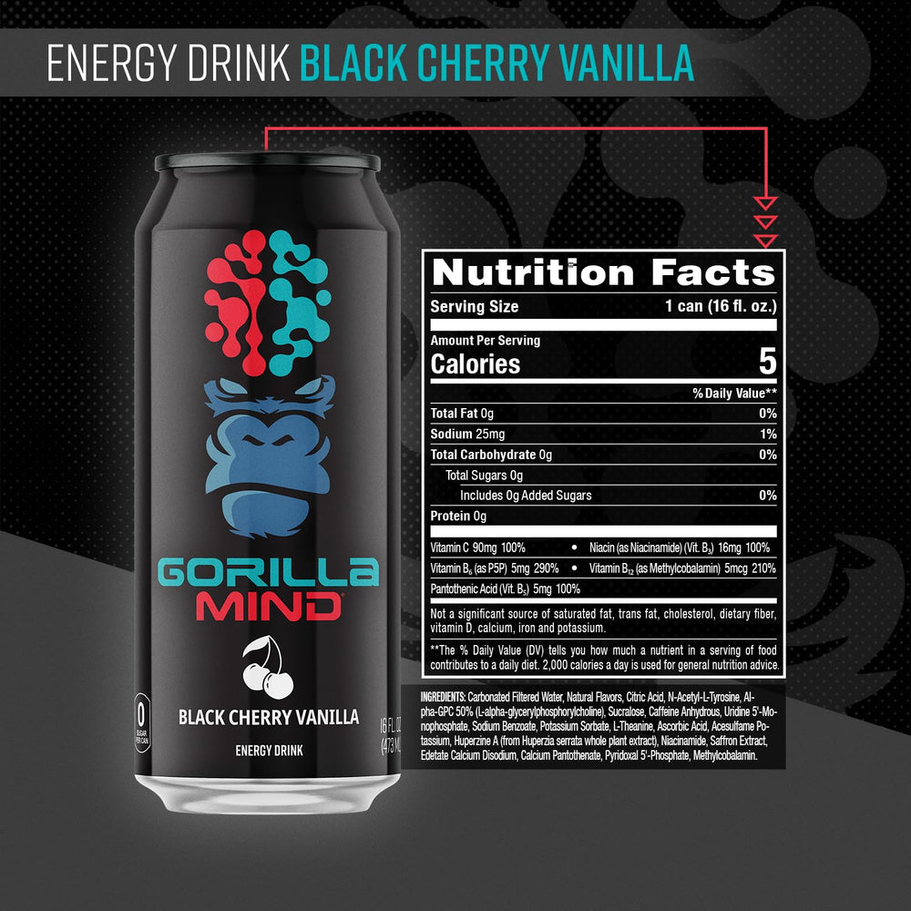 Gorilla Mind Energy Drink bottle top view emphasizing sleek design for on-the-go energy.