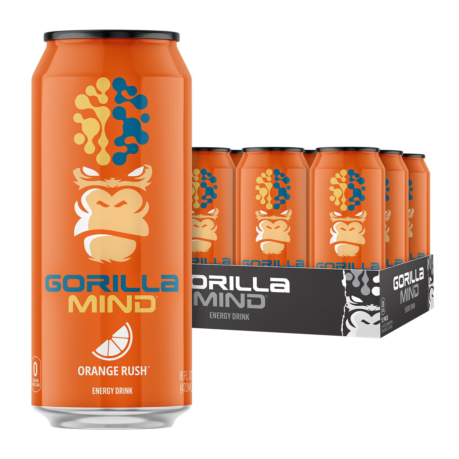 Gorilla Mind Energy Drink Orange Rush can ready to sip for clean energy