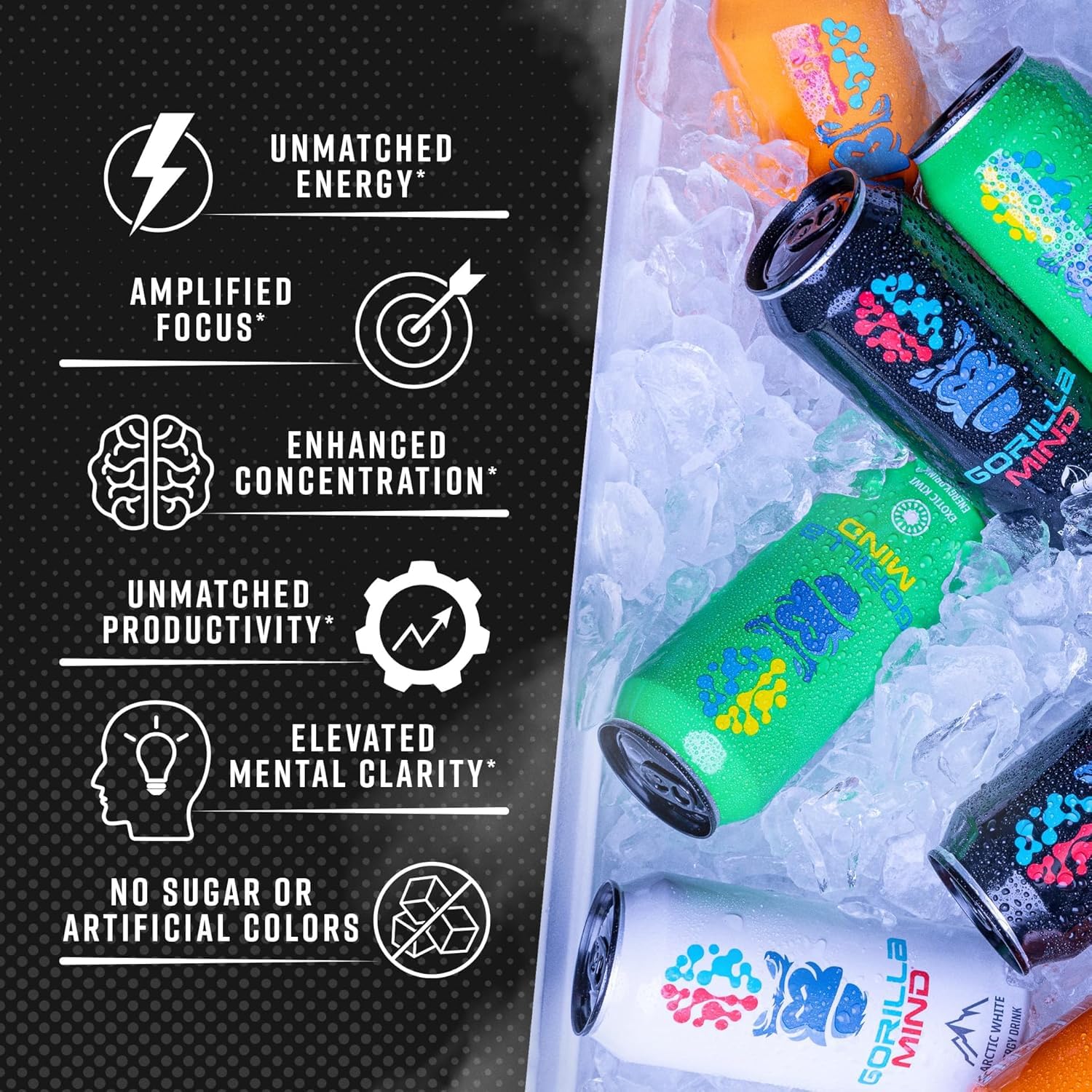 Gorilla Mind Energy Drink glass pour shows refreshing blue raspberry flavor.