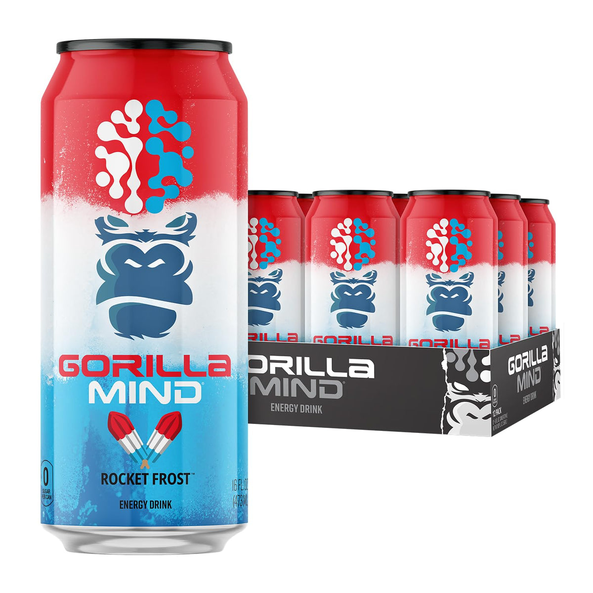 Gorilla Mind Energy Drink bottle in Rocket Frost for on-the-go focus