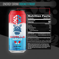 Gorilla Mind Energy Drink label highlighting sugar-free formula
