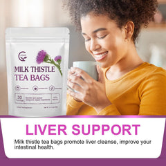 GORNVB milk thistle tea bag closeup highlights organic seeds and delicate flavor.