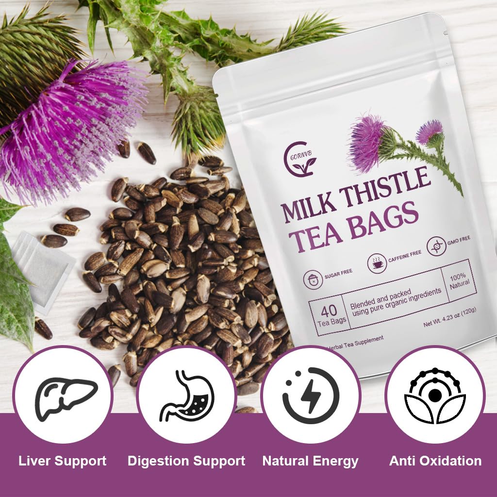 GORNVB Milk Thistle Tea Bags closeup of seeds for natural, caffeine-free refreshment
