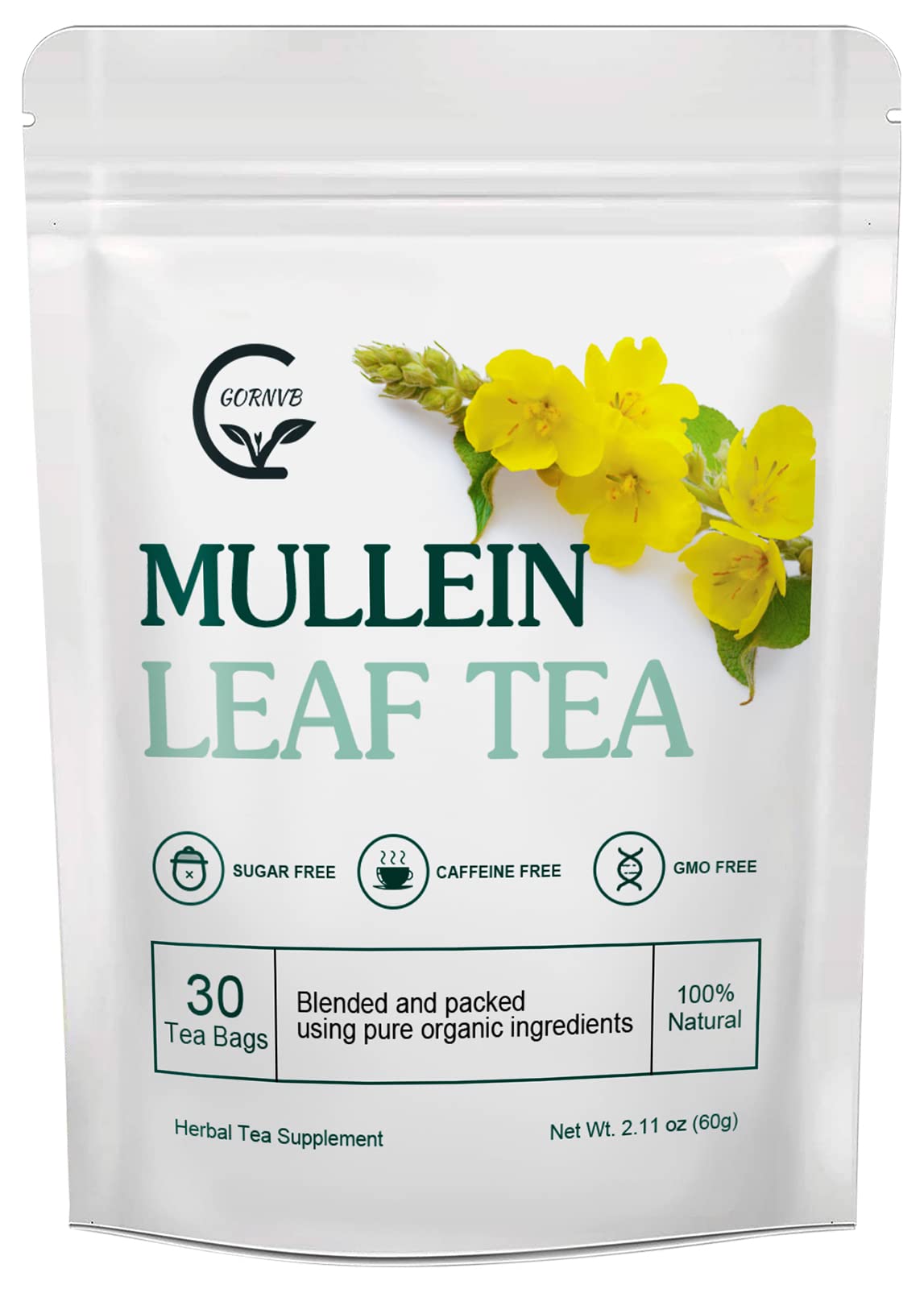 GORNVB Mullein Leaf Tea bags close-up for a pure herbal infusion and daily calm