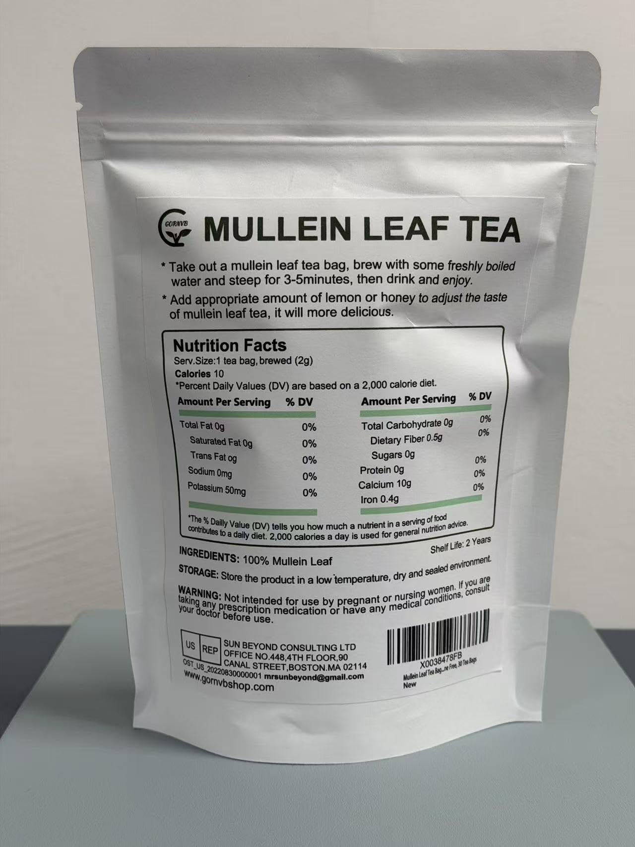GORNVB Mullein Leaf Tea packaging box, eco-friendly design for mindful rituals
